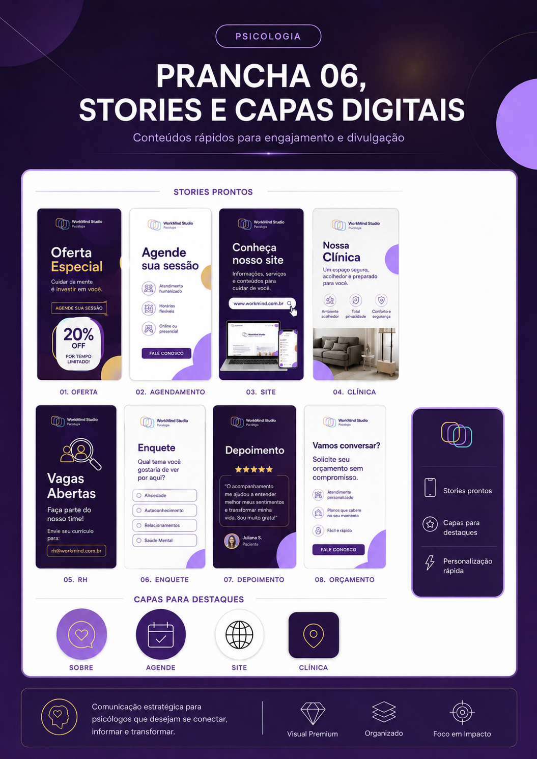 Modelos de stories e capas digitais WorkMind Studio