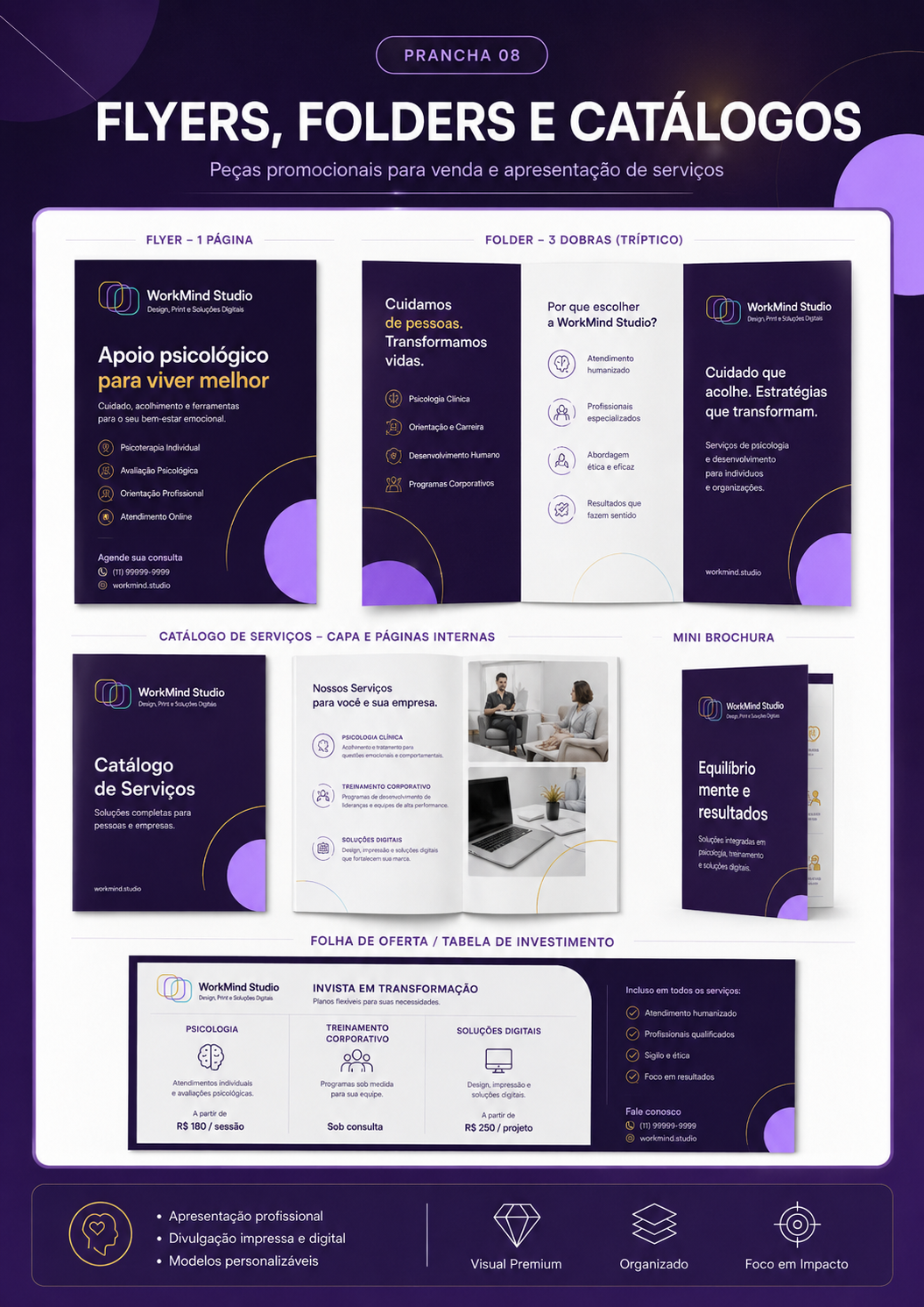 Modelos de flyers folders e catálogos WorkMind Studio